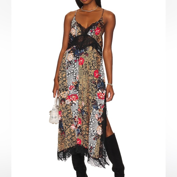 Free People Intimately right now midi slip dress nightie black combo festival - Picture 9 of 16